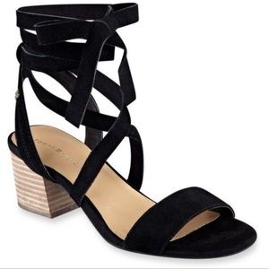 Tommy Hilfiger Zim Black Suede Lace Up Block Heel Sandals 6